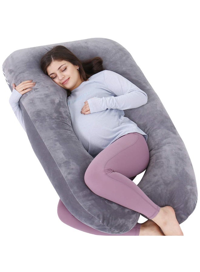 Pregnancy Pillow, U Shaped Full Body Pillow, Nursing, Support and Maternity Pillow for Pregnant Women with Removable Velvet Cover (Grey) - Image 1